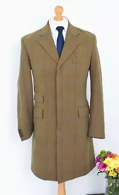 Buy HACKETT Tawny Scottish Tweed Covert Coat Size 38R/48R Medium Made In Italy Check • 245£