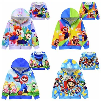 Buy Moive Super Mario Bros Kids Hoodie Zip Jacket Coat Long Sleeve Hooded Top Gift • 12.99£