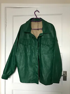 Buy BOOHOO Green Faux Leather Jacket Belted UK Size 8 Collared • 10.95£