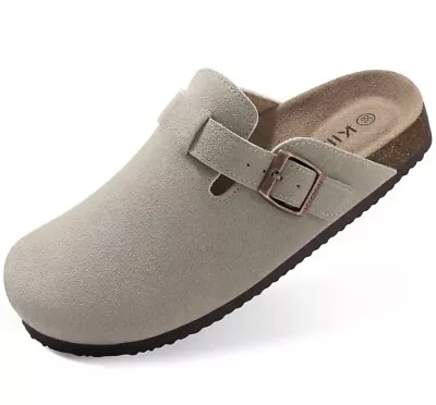 Buy Faux Suede Clog Slippers Grey Cork Mules Size: 10UK Sandals Birkenstock Dupe • 44£
