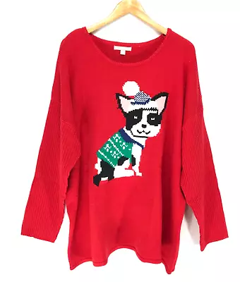 Buy Woman Within Sweater 2XL Red 26/28 French Bulldog Frenchie Dog Christmas • 28.35£