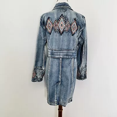 Buy Midnight Velvet Southwestern Jean Denim Jacket Womens Large Embroidered Duster • 45.36£