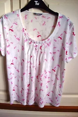 Buy Marks And Spencer Ivory/pink Dragonfly T Shirt Size 14 • 3.50£