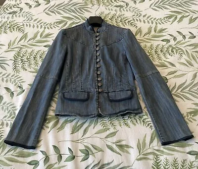 Buy Principles Fitted Denim Jacket Military Steampunk Victoriana Peplum Size 8 • 9.99£
