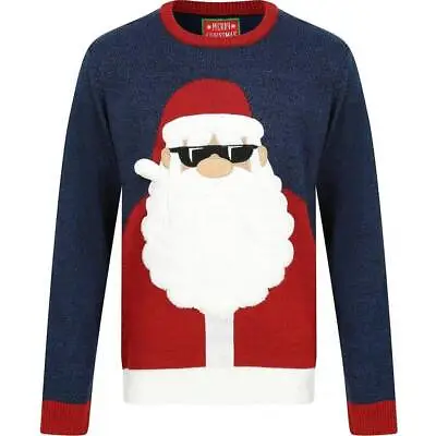 Buy Christmas Cool Santa Mens Novelty Christmas Jumper - Blue • 17.90£