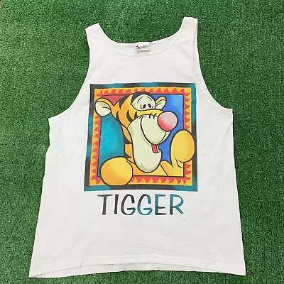 Buy Vintage T Shirt Mens XL Vest White Graphic Print 90s Tigger Disney • 15£