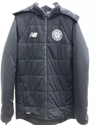 Buy CELTIC Football Puffer Jacket New Balance Black Hooded Long Coat Mens Small S • 29.95£