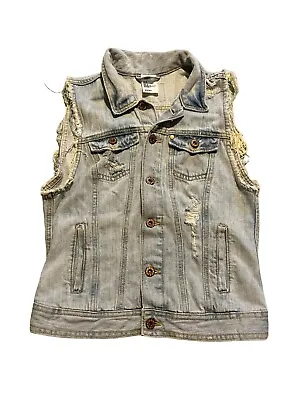 Buy Denim Vest Jean Jacket Size 8 Distressed Boho Western H&M • 14.47£