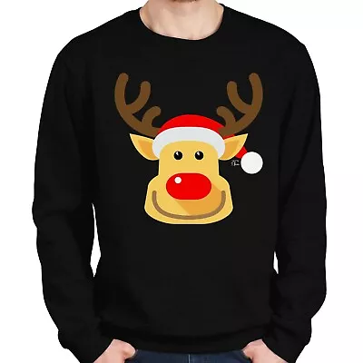 Buy 1Tee Mens Cute Reindeer In Santa Hat Christmas Sweatshirt Jumper • 19.99£