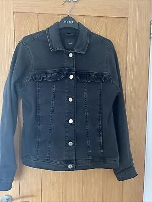 Buy Next Ladies Washed Black Denim Jacket With Ruffle Detail Size 16 • 0.99£