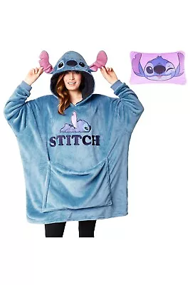 Buy Disney Adult Unisex Stitch Hoodie Blanket And Cushion 2-In-1 Poncho • 30.99£