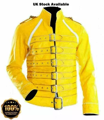 Buy Concert Freddie Mercury Queen Yellow Wembley Vocals Men's Faux Leather Jacket • 55.09£