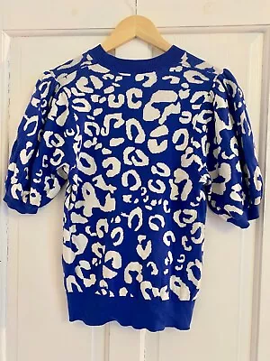 Buy Blue Leopard Print, Puff Sleeve Top, Amour Vert, Made From 100% Organic Cotton. • 23£
