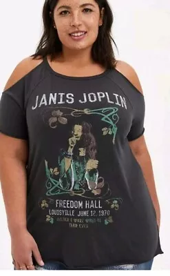 Buy Torrid Janis Joplin Cold Shoulder T-Shirt SZ 1X Gray Graphic Pullover Retro • 10.11£