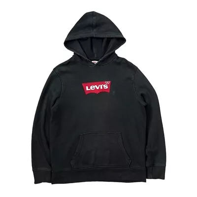 Buy LEVI'S Red Tab Embroidered Logo Spellout Patch Pullover Hoodie Large Black • 15£