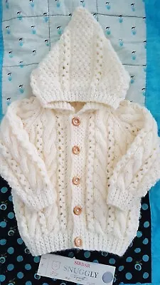 Buy New Hand Knitted Boys Aran Hooded Jacket Age 6 To 9 Months • 13.99£