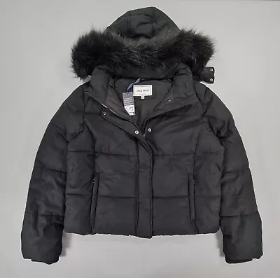 Buy Jack Wills Womens Jacket Black 18 UK Riley Puffer Faux Fur Padded • 60£