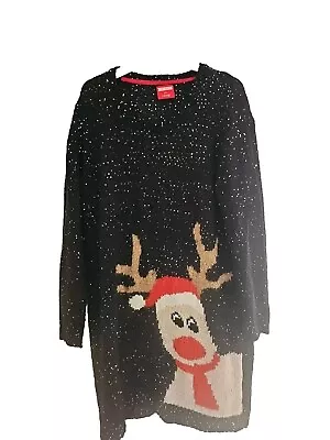 Buy Womens Sequined Black Christmas Jumper In Black Size 24 With A Raindeer • 5£