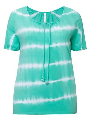 Buy Sheego Ladies Green Tie-Dye 100% Cotton Tie-Neck Top - BNIP • 5.99£