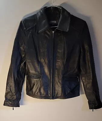 Buy Kenneth Cole  Reaction Women's Jacket Soft Genuine Leather Black Full Zipper L • 37.89£