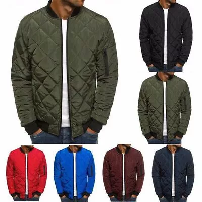 Buy Men Quilted Padded Puffer Jacket Casual Zip Up Winter Warm Coat Bomber Outwear • 14.14£