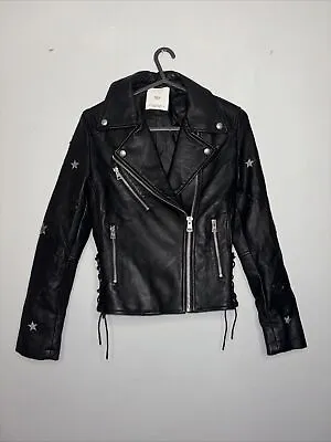 Buy Mango Causal Faux Leather Biker Jacket With Star Detail On Sleeves And Corset  • 17£