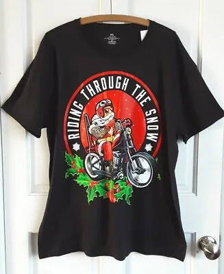 Buy Christmas Biker T Shirt Riding Through The Snow Tattoo Black 2XL BNWT Xmas  • 9.99£