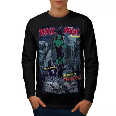 Buy Wellcoda Magic Girl Witch Mens Long Sleeve T-shirt, Witchery Graphic Design • 24.99£