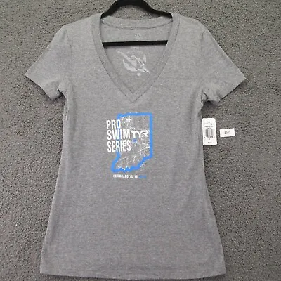 Buy TYR Pro Swim Series Womens T-Shirt Gray Heathered Short Sleeve V Neck L New • 10.83£