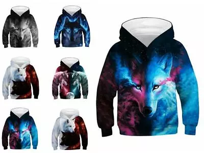 Buy Kids Boys Girl 3D Wolf Hoodie Sweatshirt Jumper Hooded Pullover Tops Teen Jersey • 18.99£