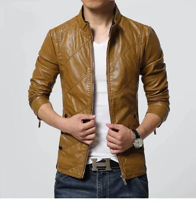 Buy Mens Coats Winter Casual Slim Fit Leather Jacket Warm Casual Overcoat Outwear • 34.99£