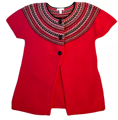 Buy Charter Club Women's MEDIUM Short Sleeve Open Cardigan Red Black Sweater Tunic • 17.52£