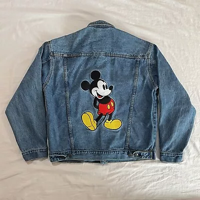 Buy Vintage Disney Embroidered Mickey Mouse Denim Trucker Blue Jean Jacket Sz M 90s • 47.24£