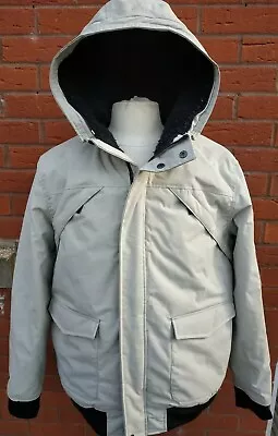 Buy Mens Beige Hooded Fleece Padded Winter Jacket Water Resistant Size Large • 14.99£