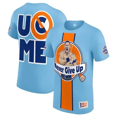 Buy Wwe John Cena “never Give Up” Light Blue/orange T-shirt Official All Sizes New • 34.99£