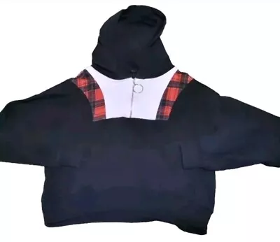 Buy SELECT Women Clothes Tartan & Black Crop Hoodie Jumper Top Hood Cotton Size 8 • 5.50£