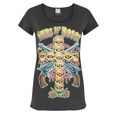 Buy Amplified Womens/Ladies Skull Cross Guns N Roses T-Shirt NS5637 • 23.03£