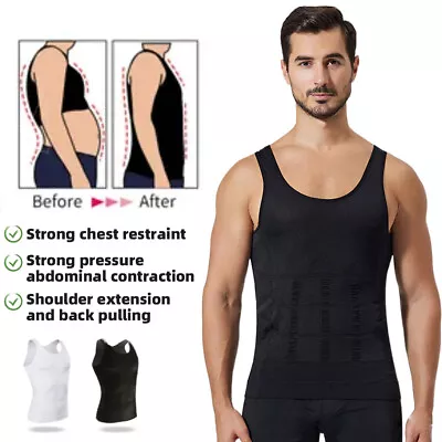 Buy MEN SLIMMING VEST Body Shaper Slim Chest Belly Waist Boobs Compression Shirt UK • 6.27£