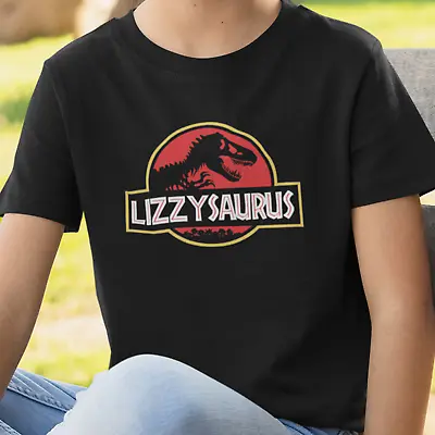 Buy Personalised Name Saurus Black T-Shirt Top - T-Rex Dinosaur Movie Film Cinema • 7.99£