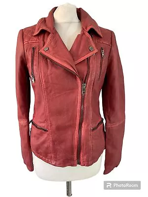 Buy Street One Ladies Red Sheepskin Real Leather Zip Biker Jacket UK 12 Goth Grunge • 53.90£