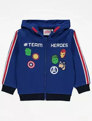 Buy Marvel Kids Boys Avengers  Team Heroes  Blue Zip Up Cotton Hoodie Size 8-9 Years • 13.60£