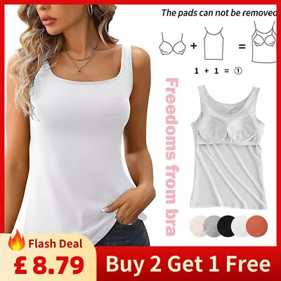 Buy Womens Padded Cami Tank Vest Tops With Built In Bra Camisole Underwear Camisole • 2.29£