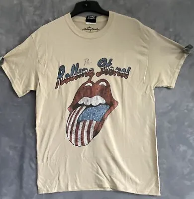 Buy The Rolling Stones Band T-shirt Usa Tongue Vintage Supply Cream Sand Size Xs • 12.49£