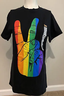 Buy Spencers Small Black Rainbow “peace Sign” T-shirt NWT • 10.42£