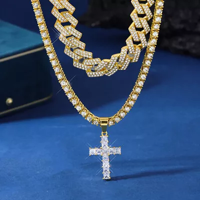 Buy Cuban Chain Iced Out Necklaces For Men Men's And Women's Clavicle Chain Jewelry • 80.32£