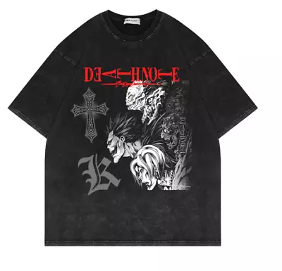 Buy Male Washed T-shirts Streetwear Anime Death Note Short Sleeve Oversize Tee Tops • 23.99£