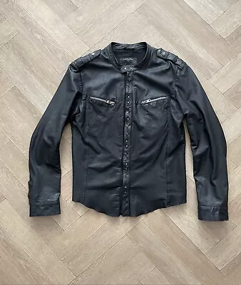 Buy AllSains Leather Jacket Shirt Style Rebell Biker Snap Button | Black | Size XL • 120£