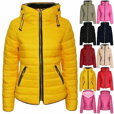 Buy Womens Ladies Padded Quilted Puffer Bubble Zip Fur Collar Coat Jacket Size 8-14 • 16.99£
