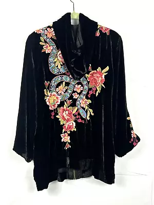 Buy JOHNNY WAS Malui Hoodie Embroidered Snake Silk Velvet Floral Jacket Zip Medium • 165.76£