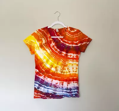 Buy Custom Handmade Tie Dye T-Shirt, Geode V-Neck Short Sleeve Tee, Women's Large • 28.95£